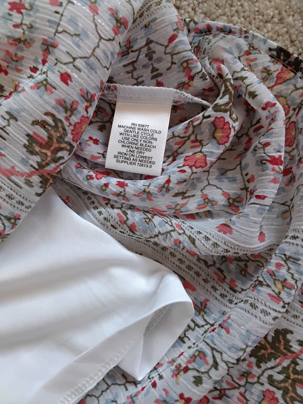 Liz Claiborne Sleeveless Floral Top with Tassel Tie and Camisole - White - Picture 5 of 7